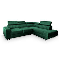 ECKSOFA NOLA R-S Grün Velours-Stoff mit Schlaffunktion - Grün, Holz (253/190cm) - MASSENO