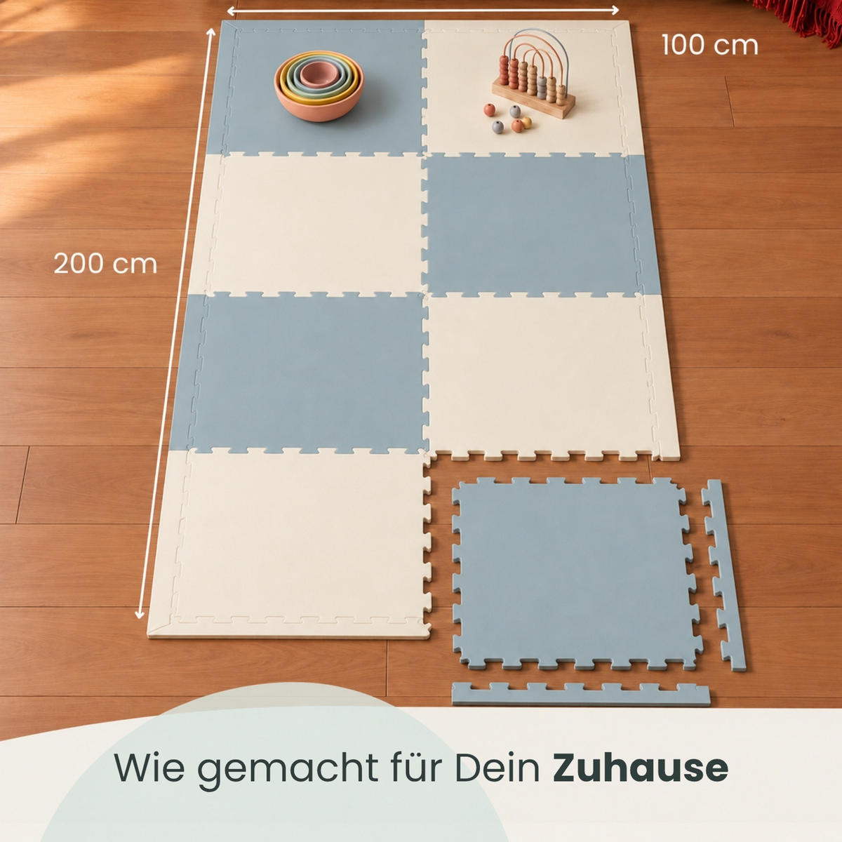 SPIELMATTE für Kinder - 8er set - 50x50 cm - Blau und Beige - Blau, Kunststoff (50/50cm) - Littletom