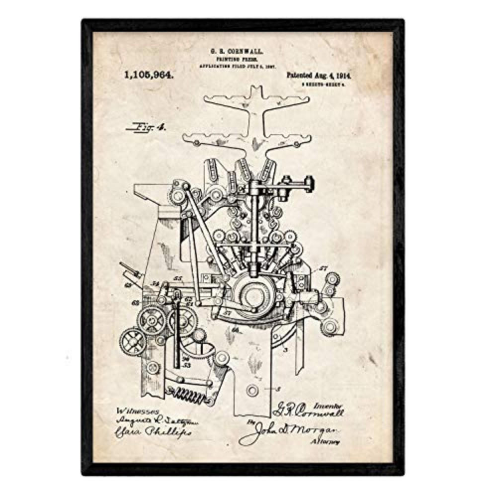 POSTER Druckmaschine 4 Patent A3 Rahmenlos - Klar, Papier (29.7/5/42cm) - Nacnic