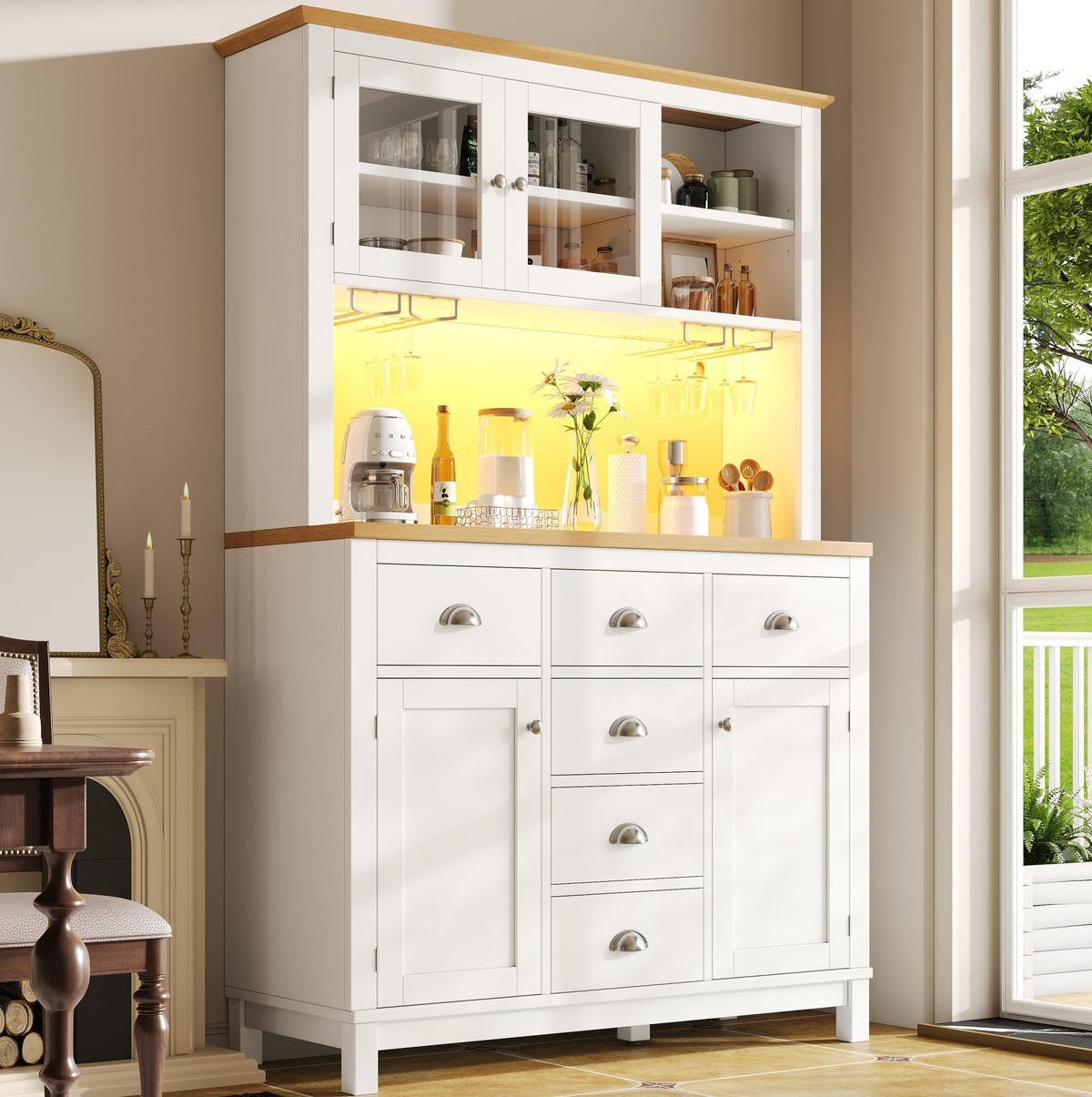 BUFFETSCHRANK mit LED-Lichtleiste 104x40x180 cm MDF Weiß - Weiß, Holzwerkstoff (40/180/104cm) - Meubliv