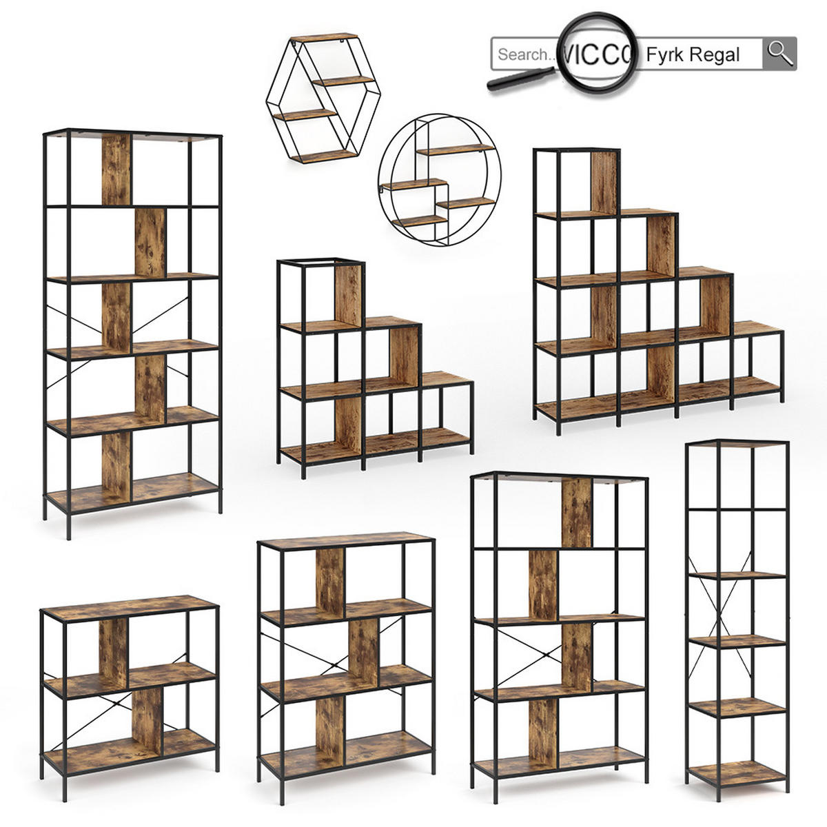 ECKSCHREIBTISCH Fyrk, Eiche rustikal/Schwarz, 138 x 138 cm - Alteiche/Schwarz, Holzwerkstoff (50/138/75cm) - Vicco