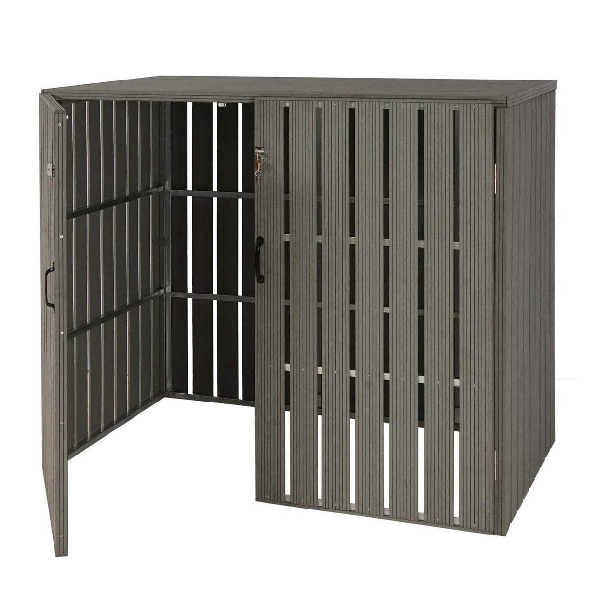 MÜLLTONNENBOX XL 2er-/4er-WPC HxBxT 115x140x100cm Metall Holzoptik erweiterbar Grau - Grau, Metall (140/115/100cm) - PROREGAL