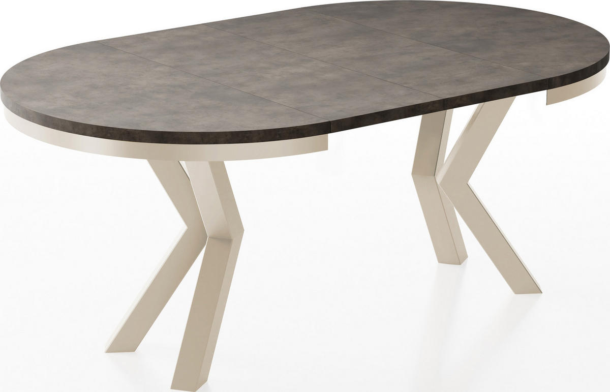 ESSTISCH Clara Beige Cashmere runder ausziehbarer, Dunkelgrauer Chicago Beton 100-180/100/76 cm - Kaschmir/Dunkelgrau, Holzwerkstoff/Metall (100/100/76cm) - WFL GROUP