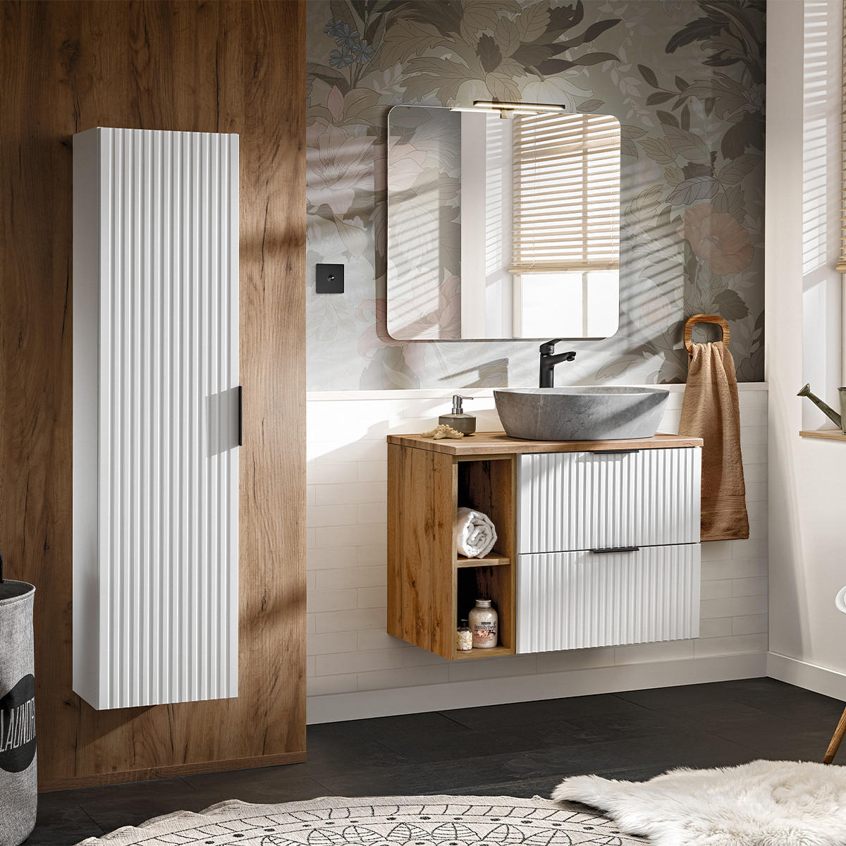 BADMÖBEL Adriel 2er-Set Weiß - Weiß, Holzwerkstoff (80.6/59/46cm) - Petits-meubles