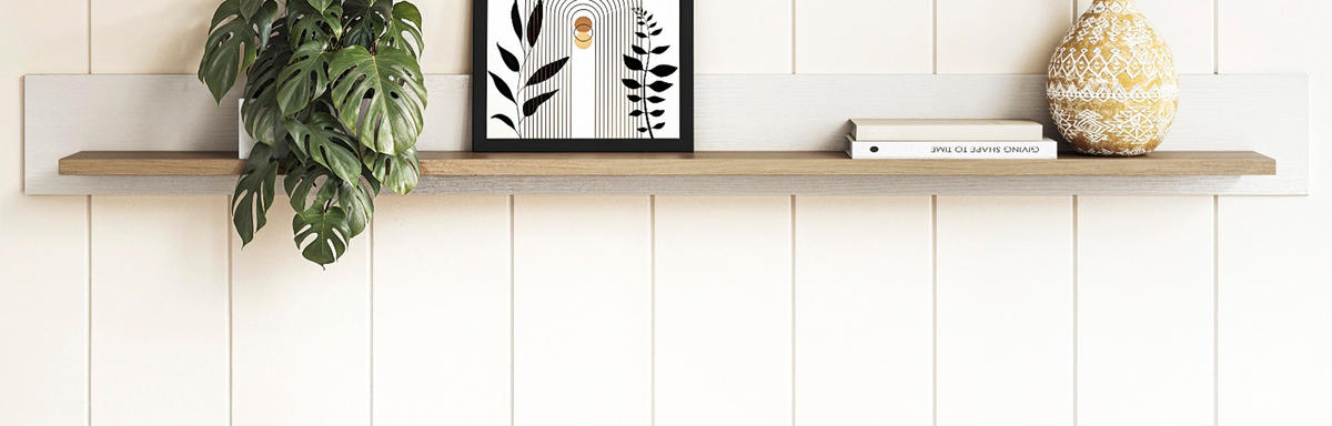 WANDBOARD weiß, Eiche, Wandregal skandinavisch 180 cm, Finnes - Eichefarben/Weiß, Holzwerkstoff/Metall (180/17/17cm) - Furn.Design