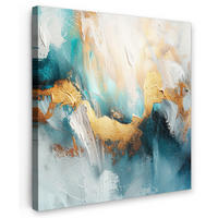 LEINWANDBILD Abstrakt - Kunst - Gold - Blau 90x90 cm - Petrol, Textil (90/90cm) - MuchoWow