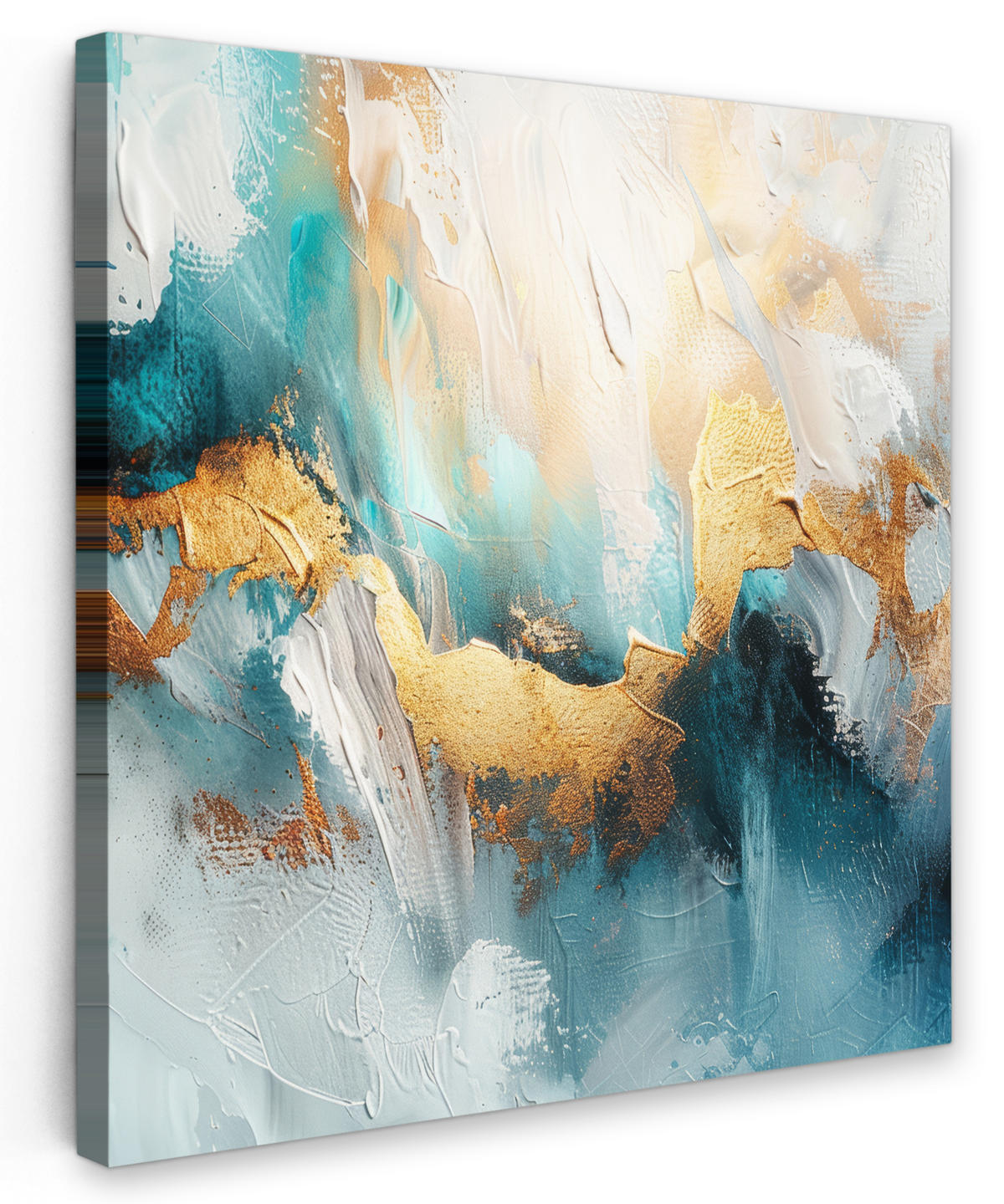 LEINWANDBILD Abstrakt - Kunst - Gold - Blau 90x90 cm - Petrol, Textil (90/90cm) - MuchoWow