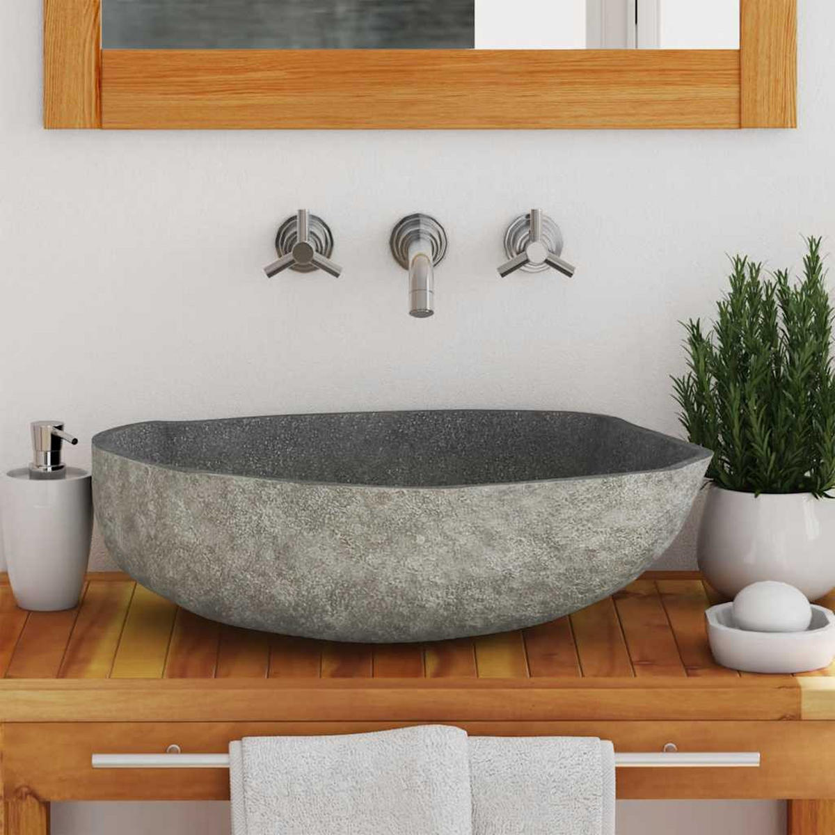 WASCHBECKEN Flussstein Oval (45-53)/(34-41) Cm - Anthrazit, Stein (41/15/53cm) - vidaXL