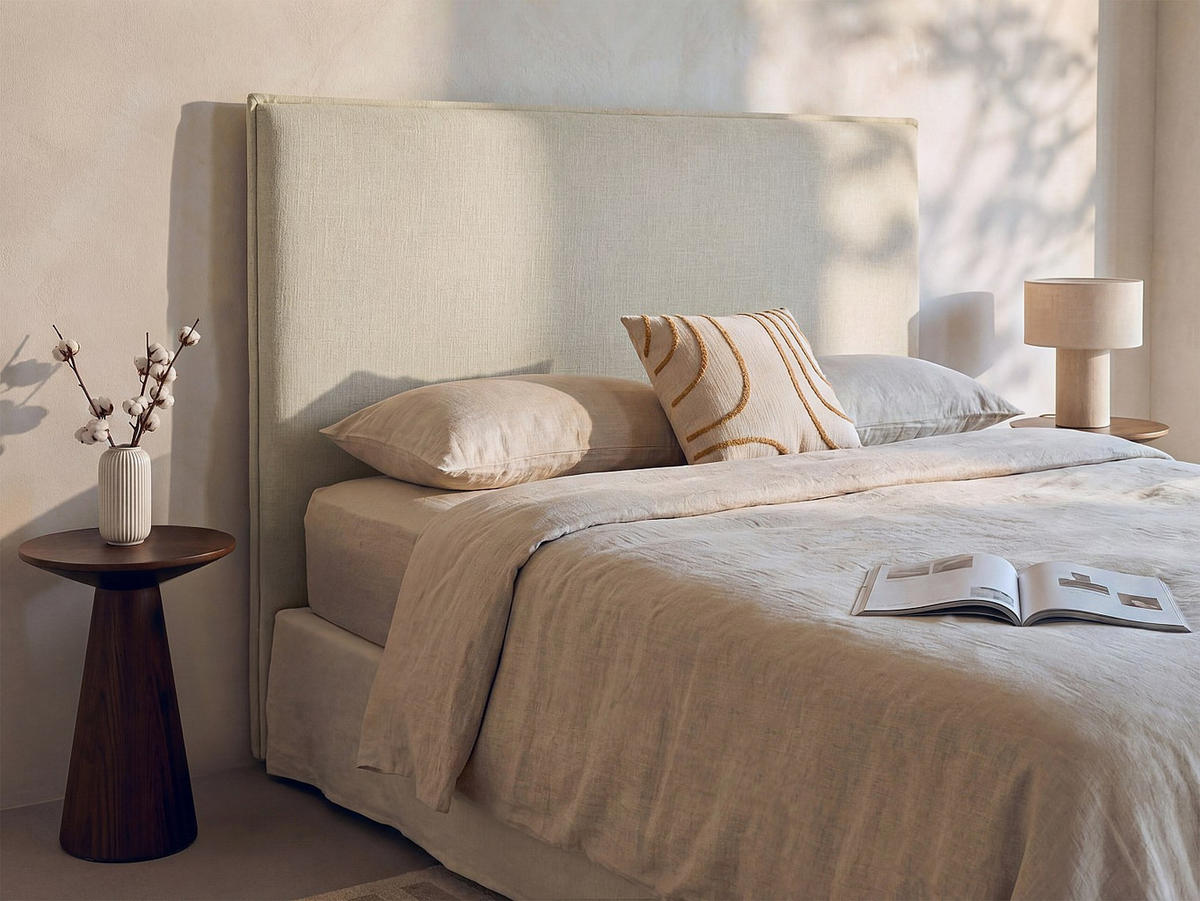BETTKOPFTEIL - 2 Personen - stoff - beige Tahime - Beige, Textil (190/110/8.2cm) - Vente-Unique
