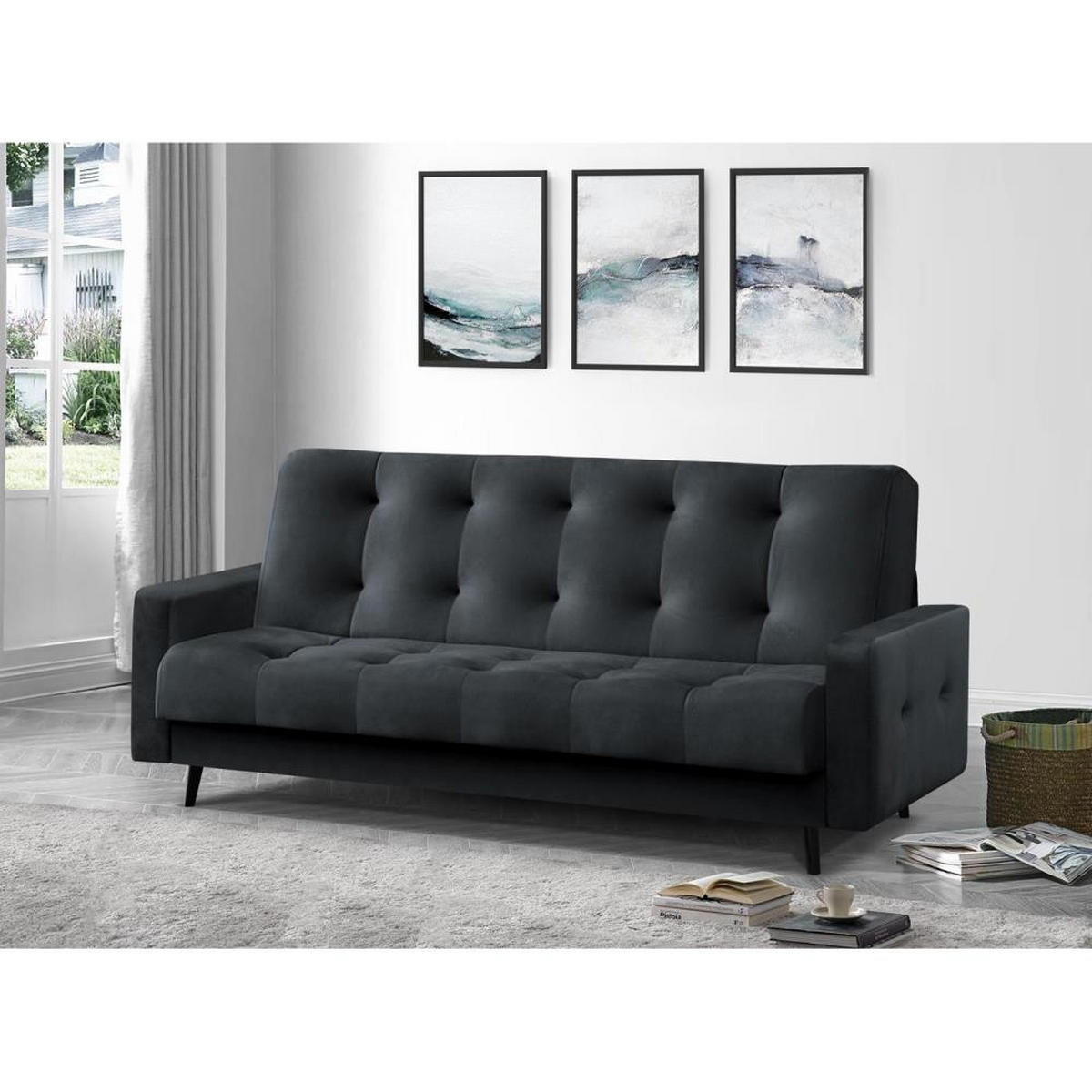 3-SITZER Schlafsofa Nancy Bis dunkelgrau - Dunkelgrau, Holz/Textil (220/89/93cm) - Beautysofa