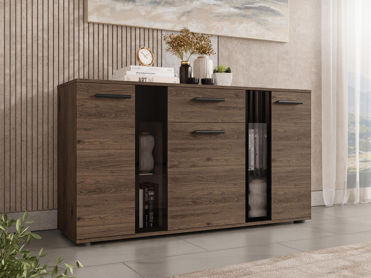 KOMMODE Salsa - Nussbaumfarben/Schwarz, Holzwerkstoff (141/80/41cm) - MIRJAN24