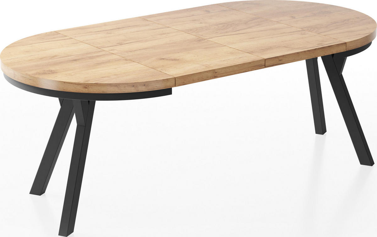 ESSTISCH Lume runder ausziehbarer, Wotan Eiche 90-170/90/76 cm - Eiche Wotan/Schwarz, Holz/Holzwerkstoff (90/90/76cm) - WFL GROUP