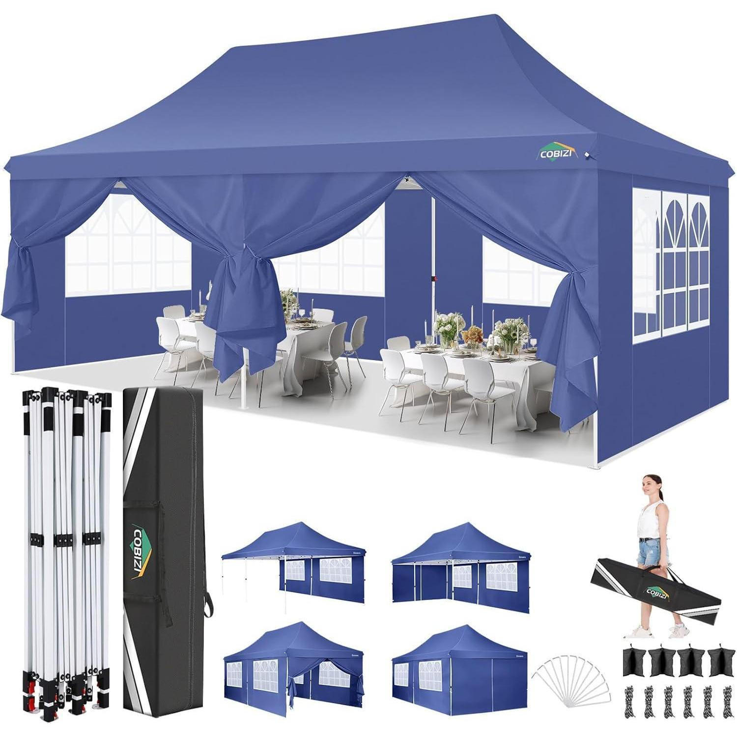 FALTPAVILLON 3 x 6 m Marineblau Wasserdicht UV-Schutz - Blau, Textil (304.8/304.8/609.6cm)