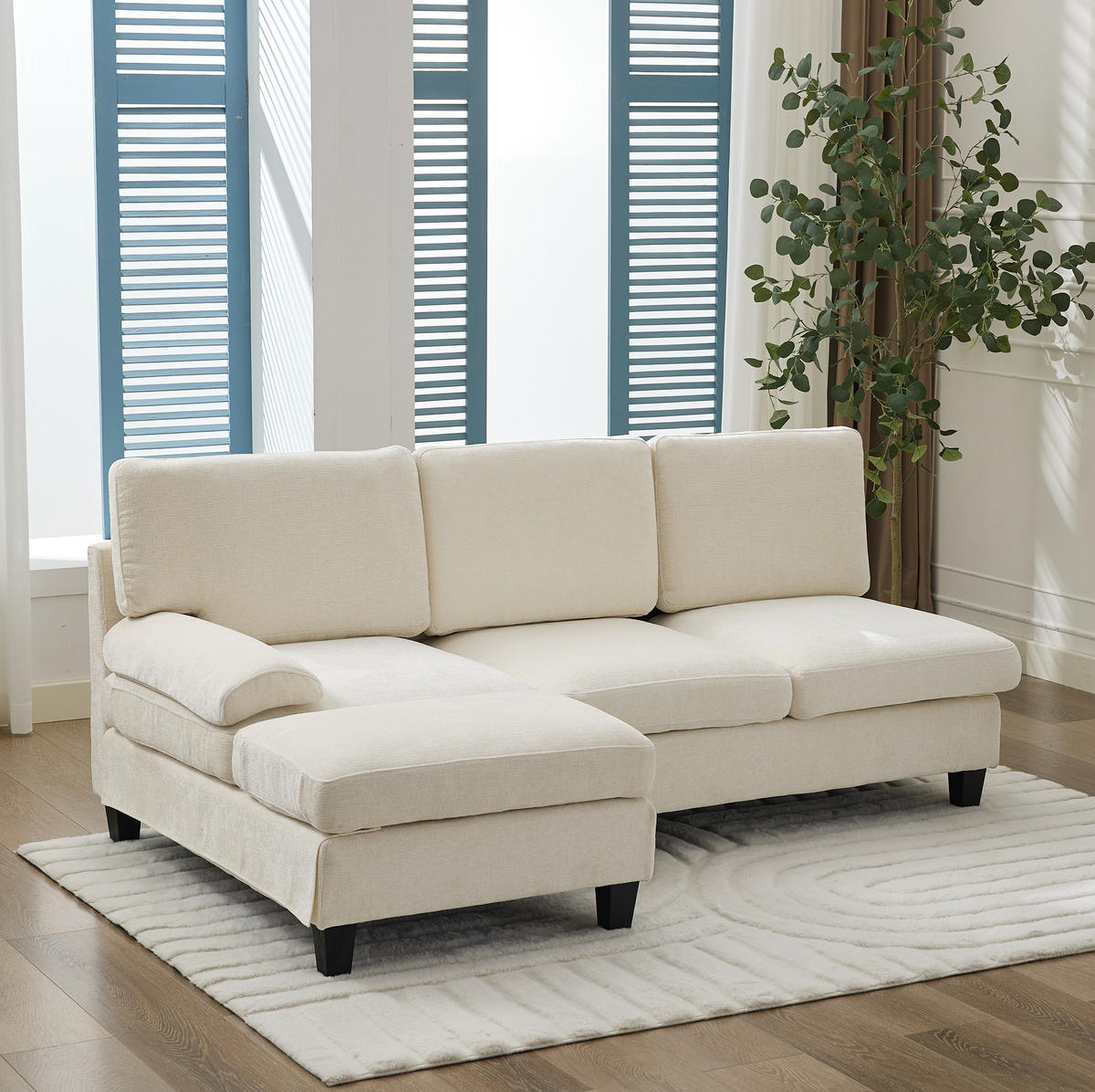 ECKSOFA aus Stoff 194x118x81 cm in Beige mit Schlaffunktion - Beige, Textil (118/81/194cm) - Modfu