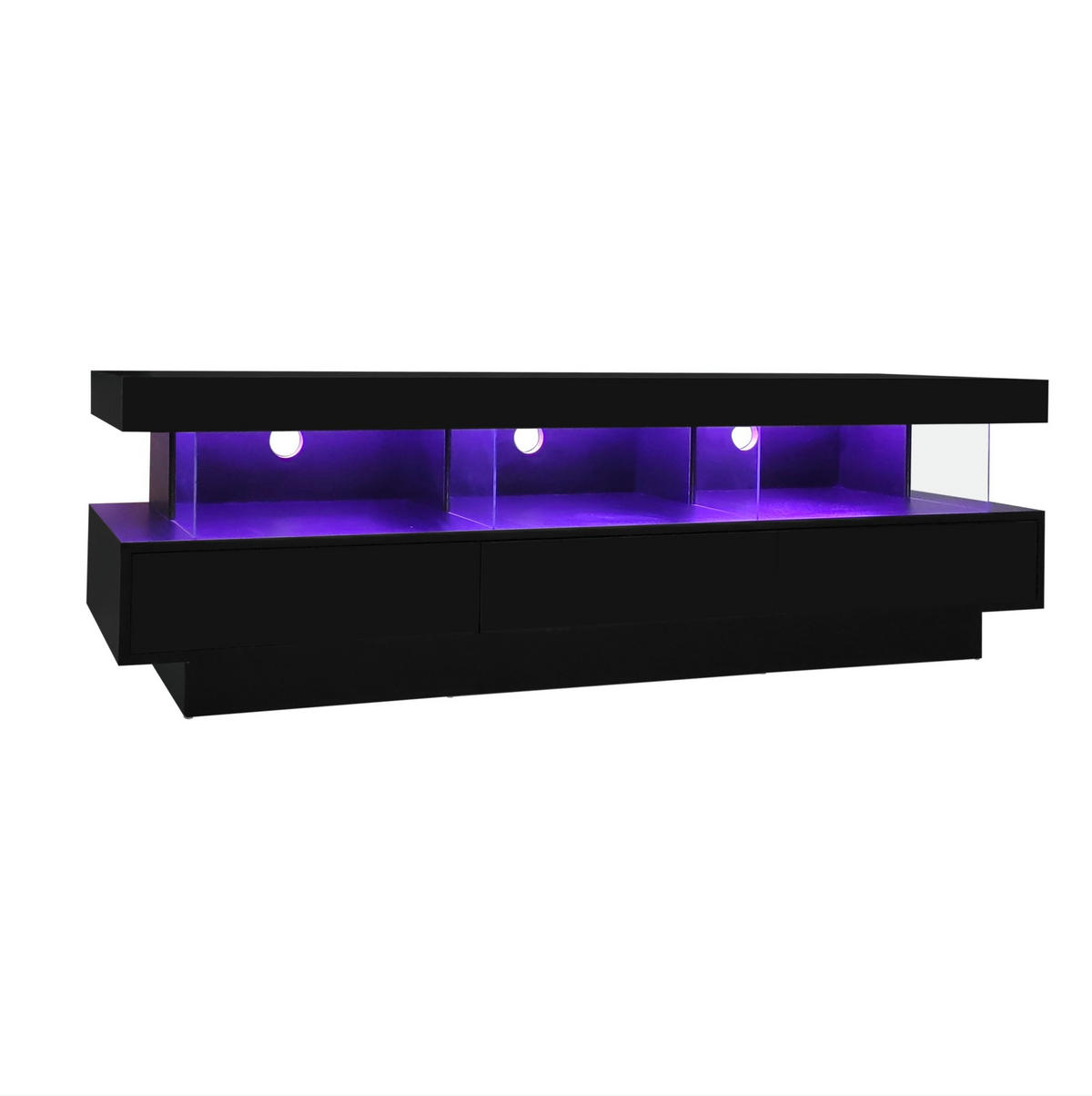 TV-SCHRANK in Schwarz Hochglanz mit 3 Glasablagen und LED 160/38/50.5 cm - Schwarz, Holzwerkstoff (160/50.5/38cm) - Redom