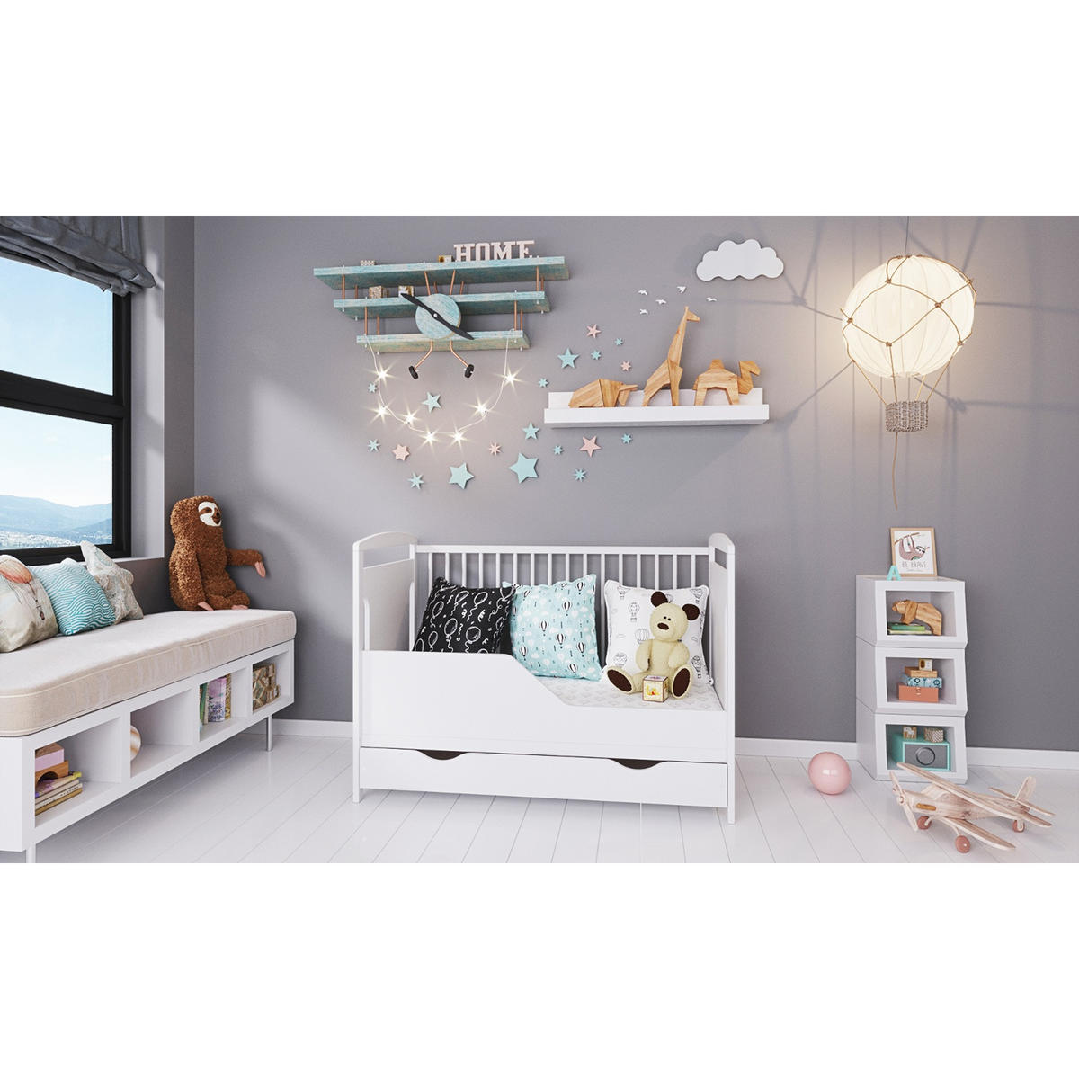 BABYBETT Elinor, Mitwachsendes, mit Schublade Weiß - Weiß, Holz (60/120cm) - Premiers Moments