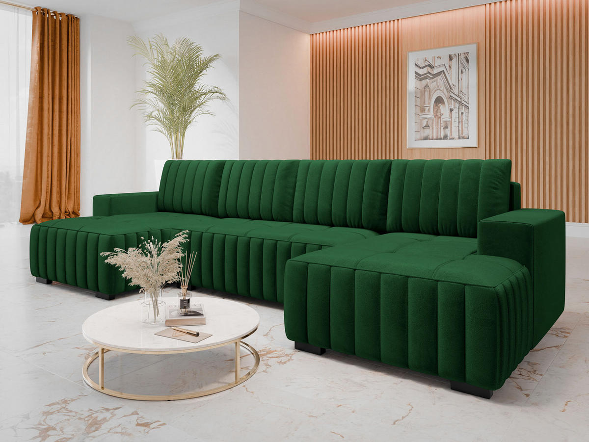 WOHNLANDSCHAFT Hugo U - Braun/Grün, Holz/Textil (310/85/140cm) - MIRJAN24