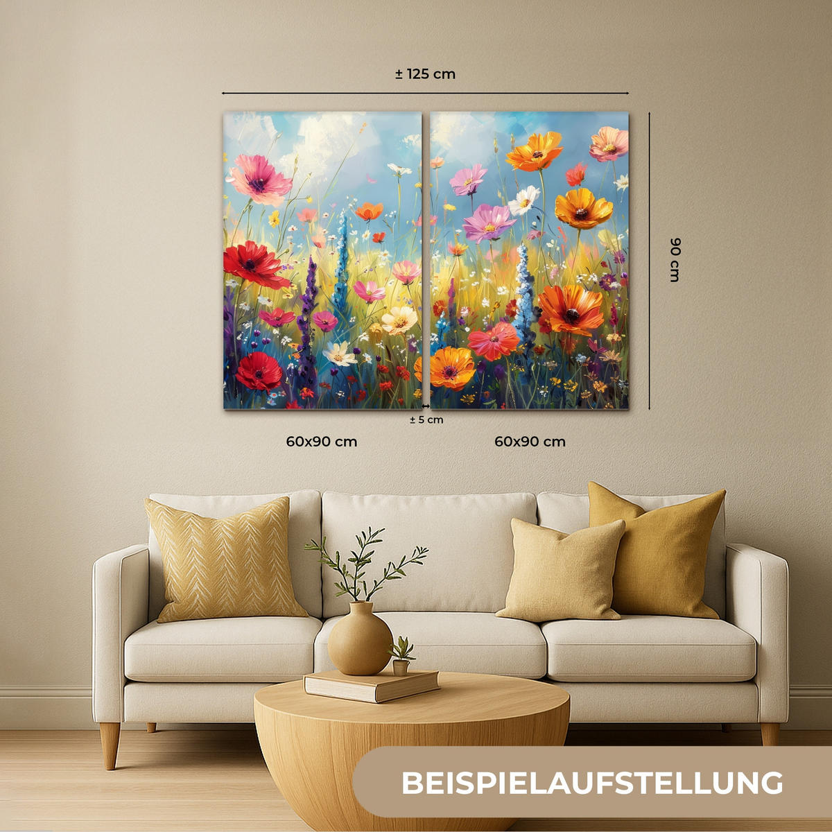 OBRAZ NA PLÁTNĚ 2dílná sada Květiny - Jaro - Barevné - Letní 120x90 cm - pomerančová, textil (120/90cm) - MuchoWow