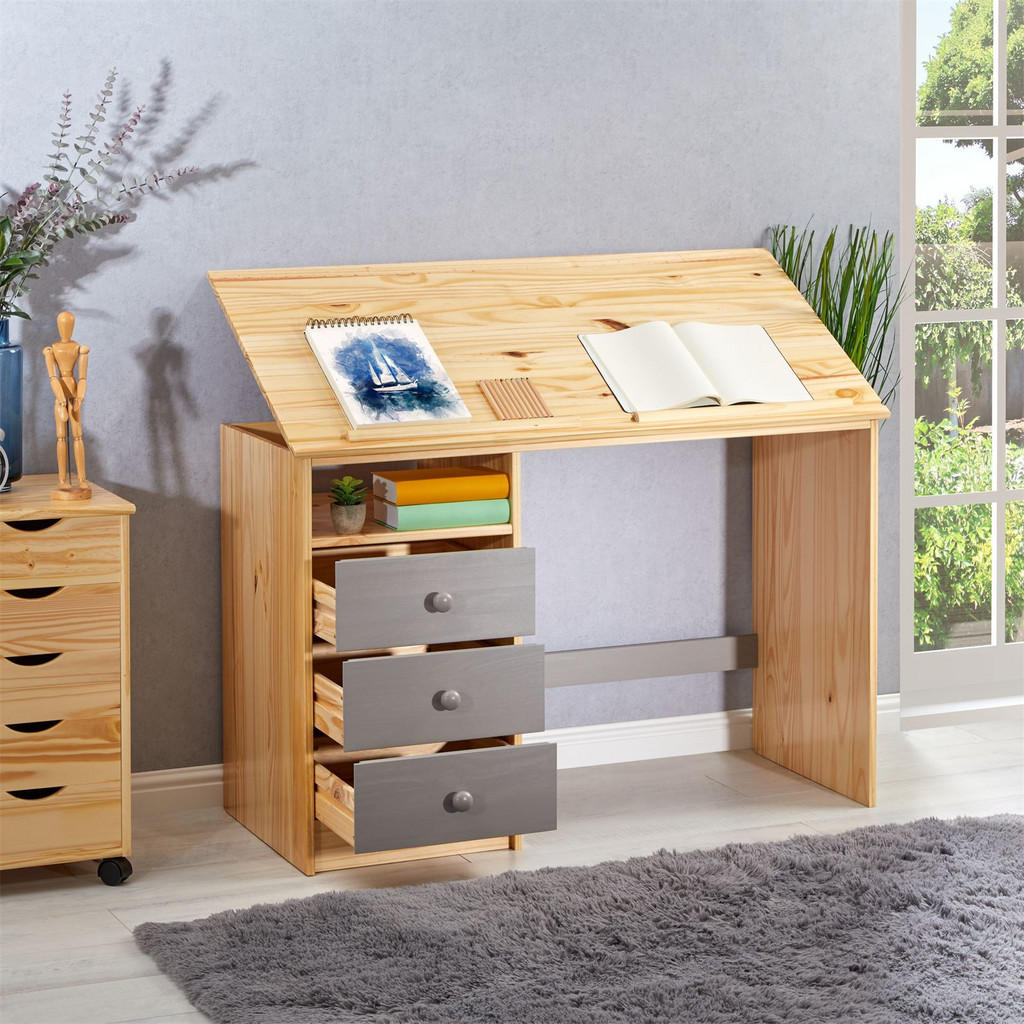 Thumbnail - Idimex Schreibtisch, Natur, Grau, Holz, Kiefer, Mode, 115x73x60 cm, FSC Mix, Arbeitszimmer, Schreibtische, Jugend- & Kin...