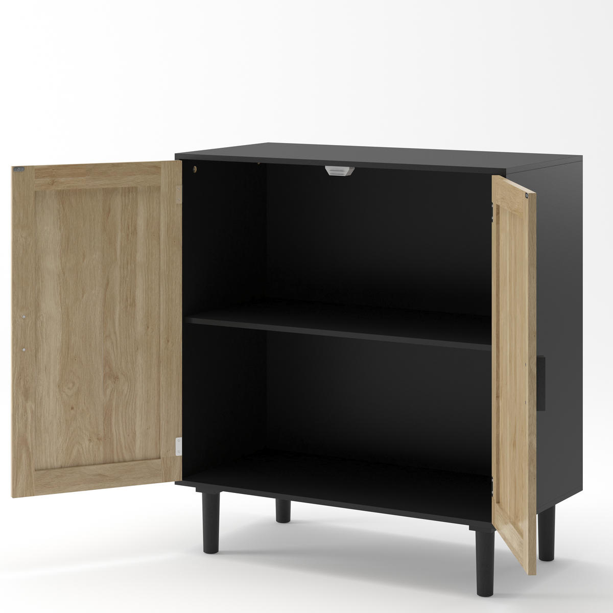 SIDEBOARD DE-38128 80/40/88 cm mit 2 Türen und Rattan-Optik Schwarz - Schwarz, Holzwerkstoff (80/88/40cm) - ComfortXL