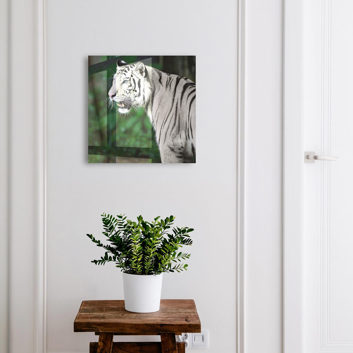 SCHLÜSSELBOX Schwarz 30x30 cm- Türöffnung nach rechts - Weißer Tiger - Weiß, Metall (30/30/5cm) - TULUP