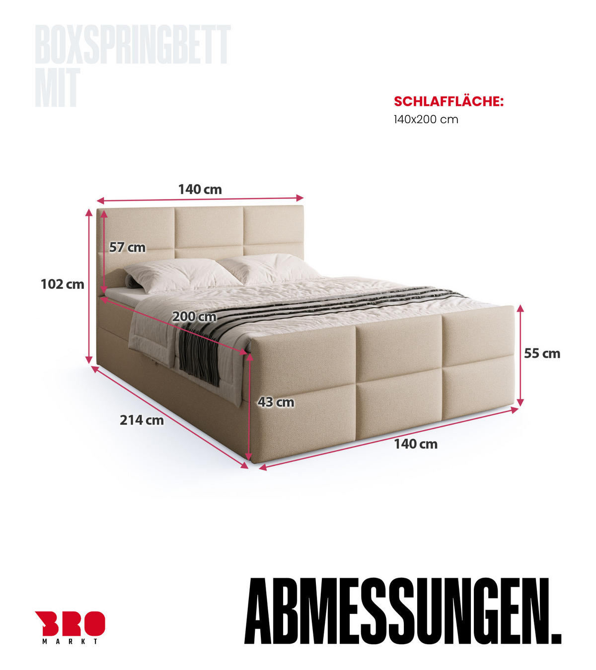 BOXSPRINGBETT Boston Duo Mit Bettkasten, Topper und Matratze Creme Paros 02 140x200 cm - Creme/Schwarz, Textil (140/200cm) - Bromarkt