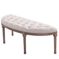 POLSTERBANK mit Knöpfen, Leinen + Holz, beige, 140,5 x 51 x 48 cm - Beige, Kunststoff (51/48/1405cm) - HOMCOM