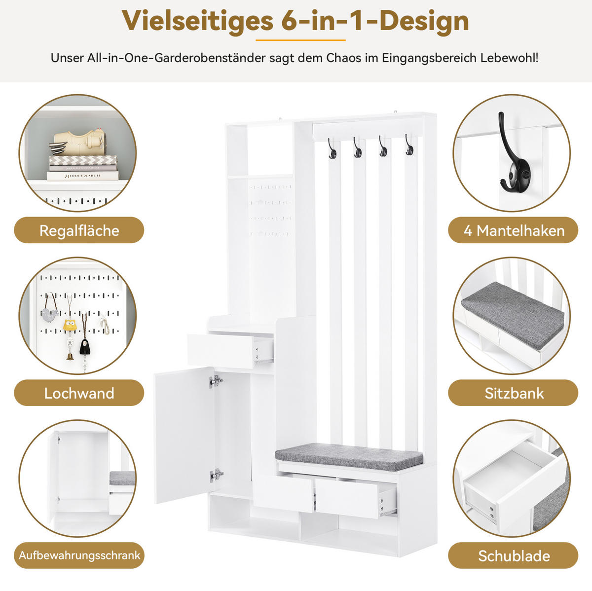 GARDEROBE 100/180/35 cm Weiß aus MDF mit Sitzbank - Weiß, Holzwerkstoff (35/180/100cm) - OKMYHOME