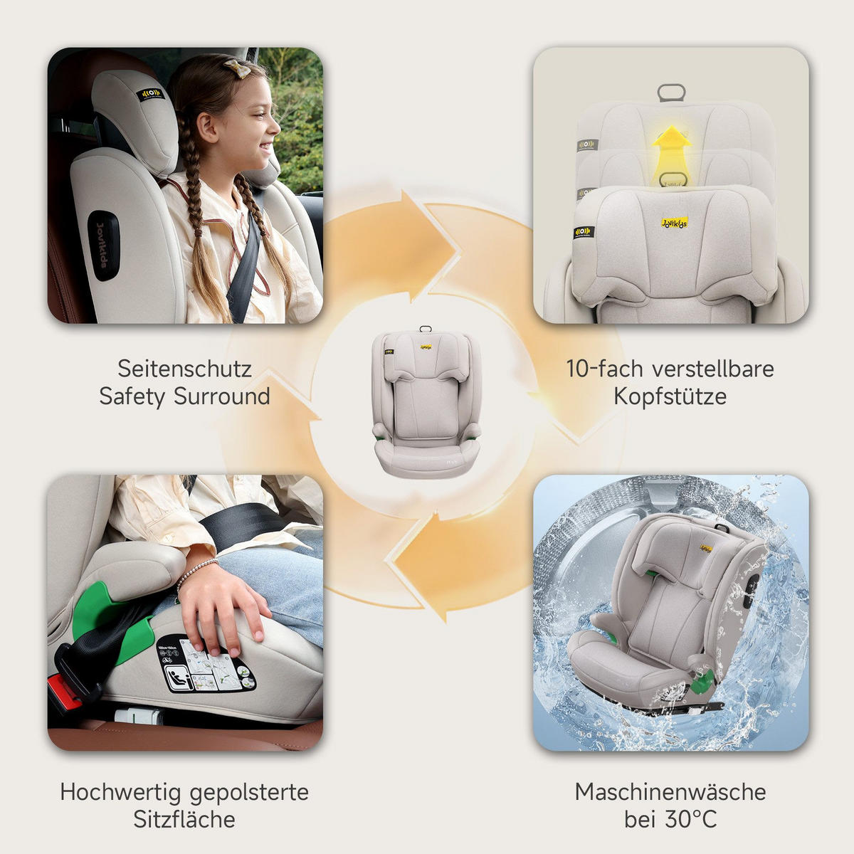 AUTOKINDERSITZ Kindersitzerhöhung i-Size R129& Verstellbare Kopfstütze - Weiß, Textil (44/80/46cm) - Gisaae