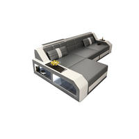 COUCH Arezzo L Grau Weiß Ledermix - Grau, Textil (308/194cm)