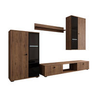 WOHNWAND Salsa II mit blauer LED Beleuchtung - Nussbaumfarben/Schwarz, Holzwerkstoff/Kunststoff (235/180/41cm) - MIRJAN24