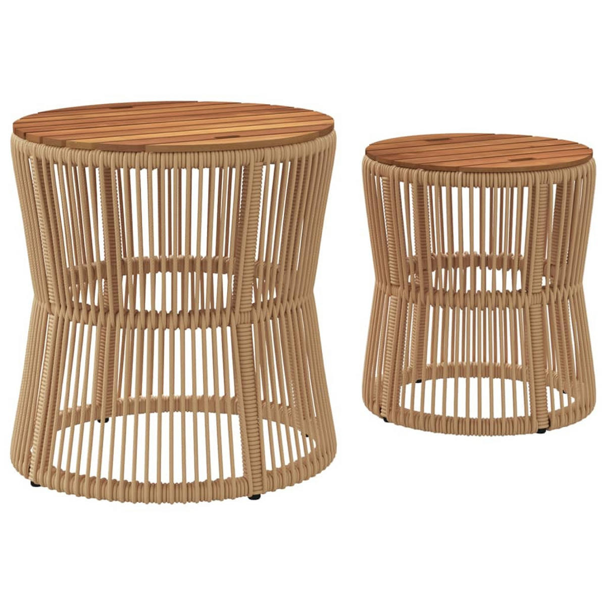 GARTEN-BEISTELLTISCHE 2 Stk. Mit Holzplatte Beige Poly Rattan - Beige, Kunststoff (50/50/50cm) - vidaXL