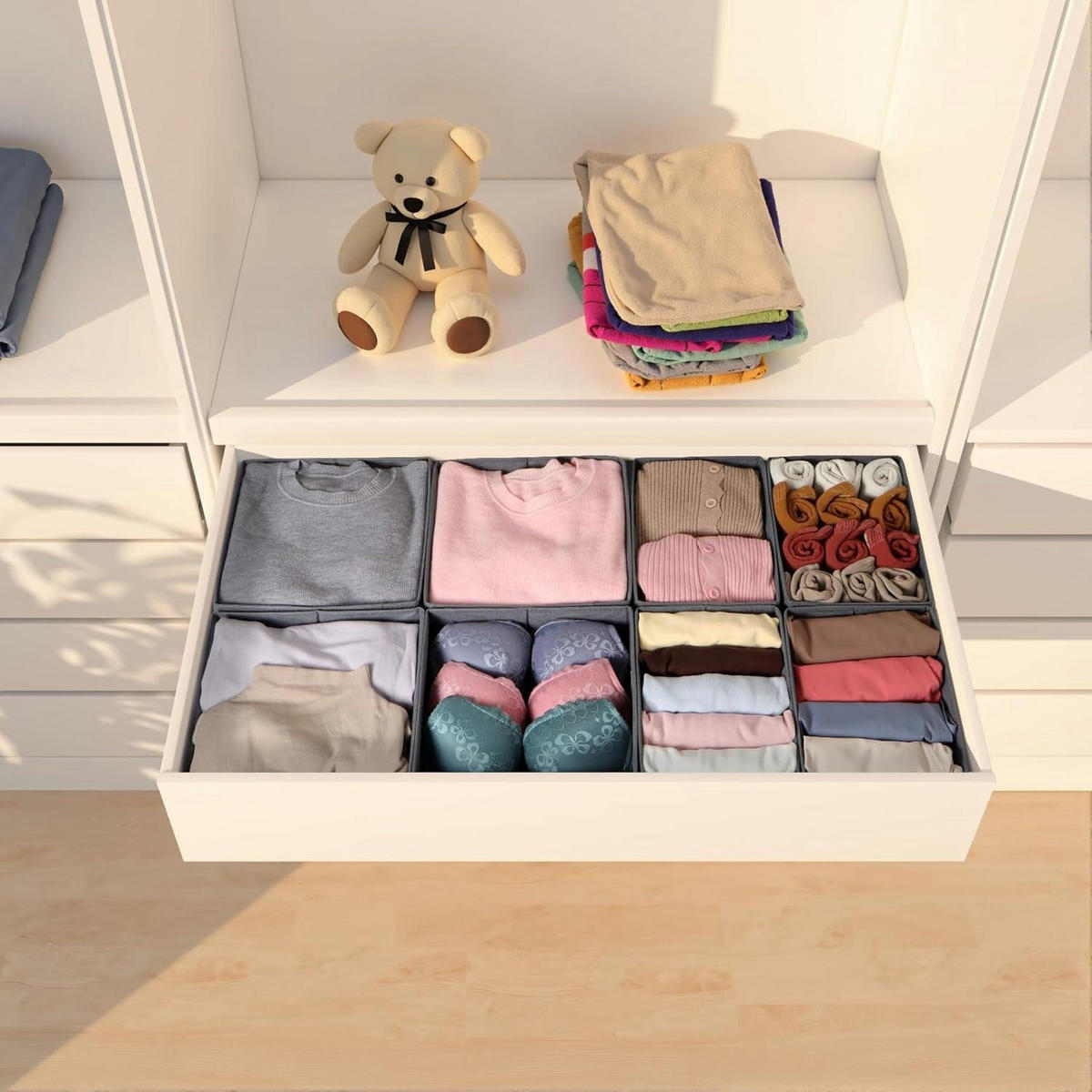 SCHUBLADEN Organizer 8er Set für PAX Kleiderschrank 100x58 cm Grau - Multicolor, Textil (26/11/32cm)