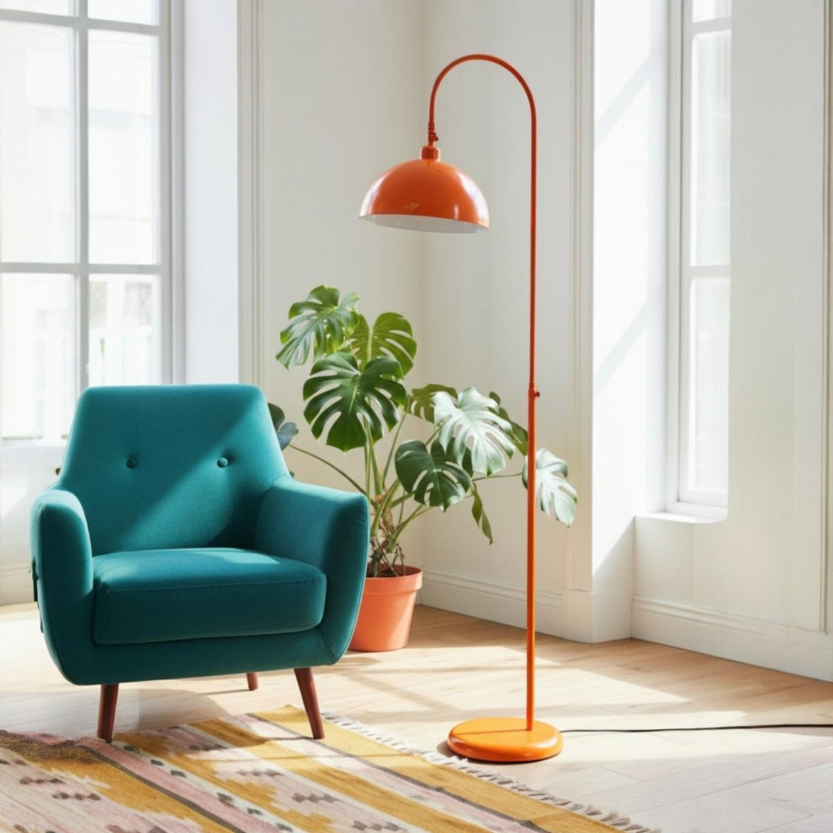STEHLAMPE Gorkiede E27, verstellbarer Lampenschirm aus Metall - Orange, Metall (37/37/170cm) - Bamyum
