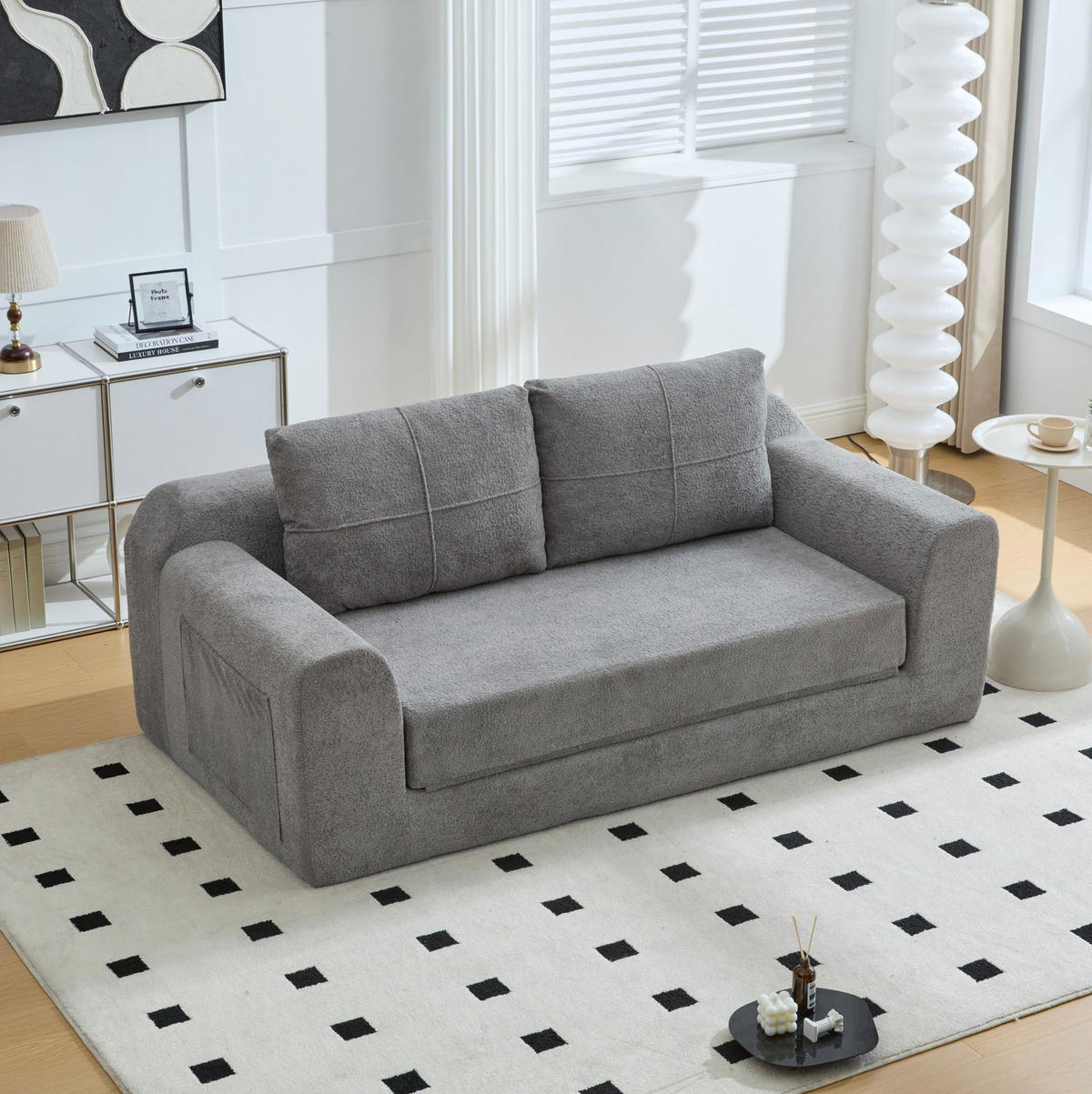 SCHLAFSOFA aus Stoff 179x95x79 cm Dunkelgrau klappbar als Bodenbett, 2-in-1 und platzsparend - Dunkelgrau, Textil (178/61.5/96cm) - Modfu