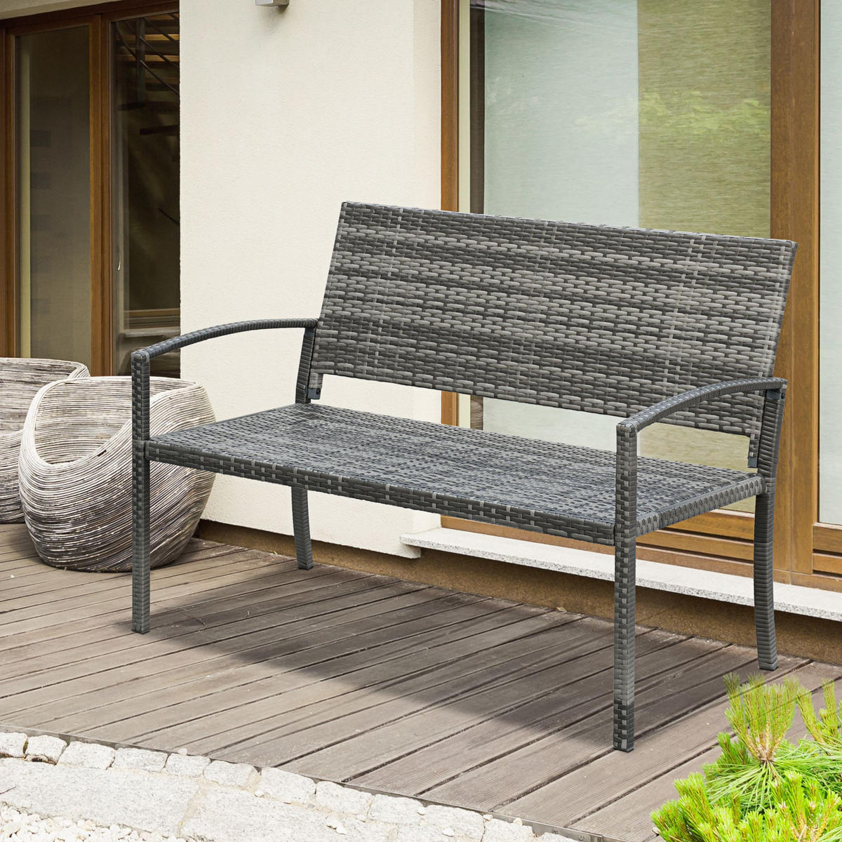GARTENBANK mit Stahlrahmen für 2 Personen, bis 240 kg Belastbar, Grau, 122 x 60 x 85cm - Grau, Kunststoff (60/85/122cm) - Outsunny