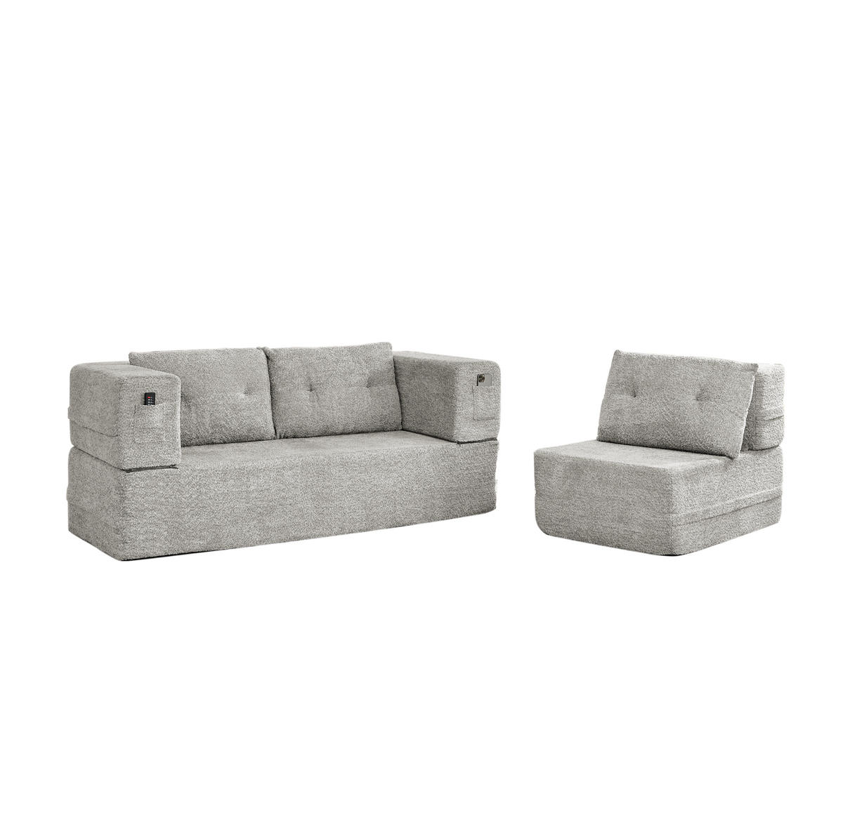SCHLAFSOFA 199/194/39 aus Stoff mit Sessel und Liegefunktion Hellgrau - Hellgrau, Textil (194/39/199cm) - Modenvie