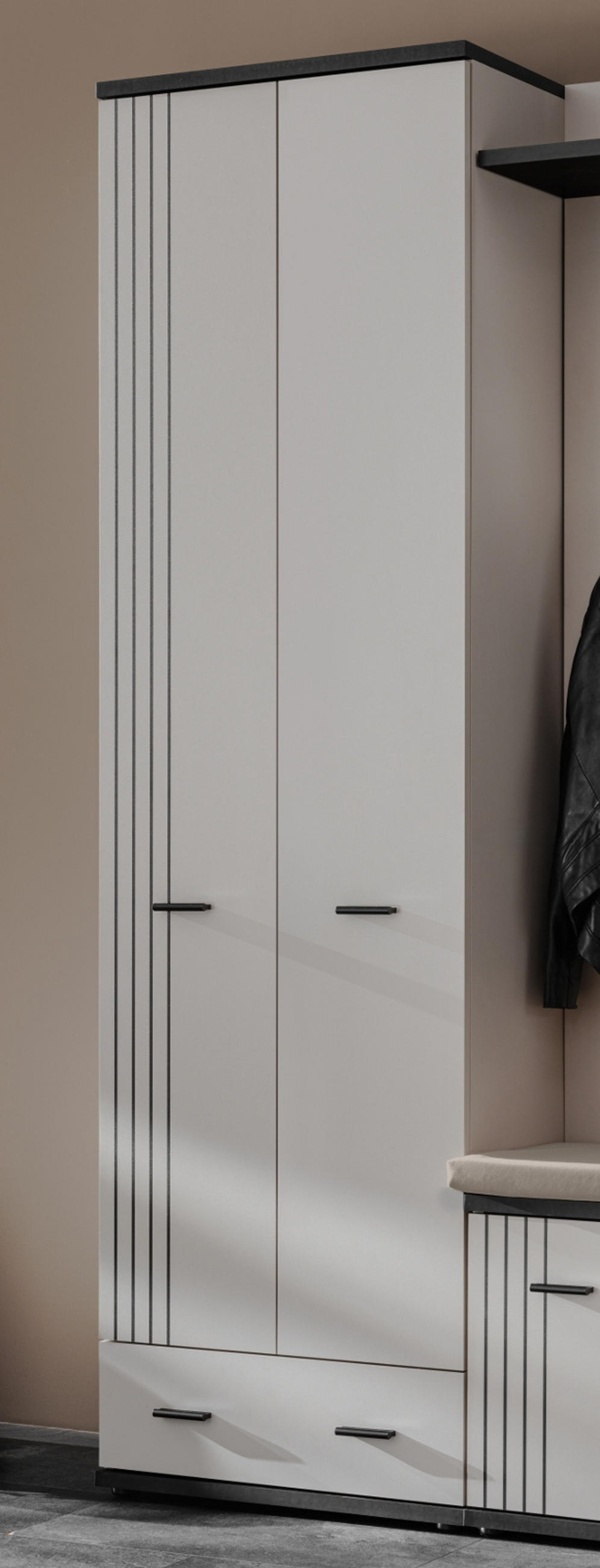 GARDEROBENSCHRANK Kaschmir, schwarz 60 x 203 cm, Flurschrank mit Streifenmuster - Kaschmir/Schwarz, Holzwerkstoff/Kunststoff (60/203/32cm) - Inn.Furn
