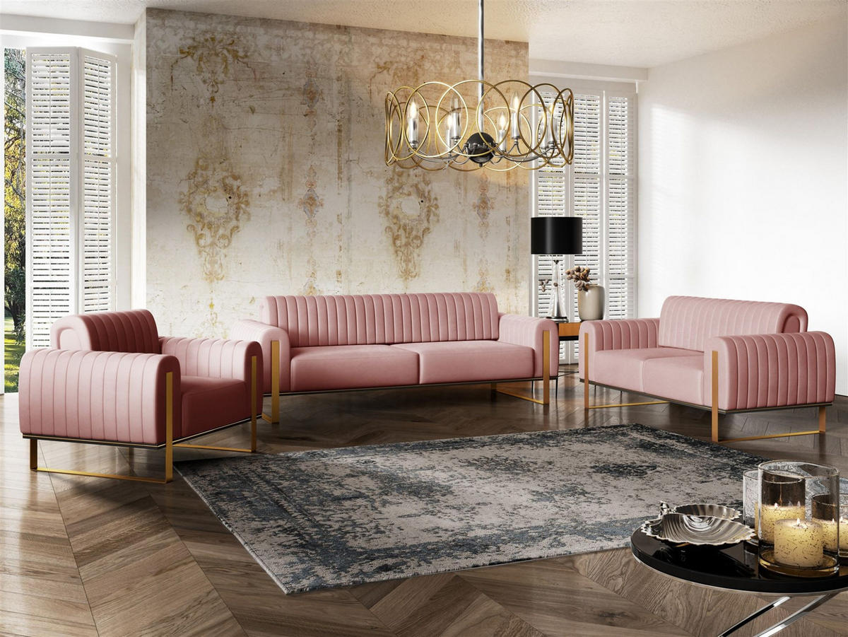 SOFASET Valerie 3-2-1 - Altrosa, Holzwerkstoff/Textil (228/79/90cm) - Fun Möbel