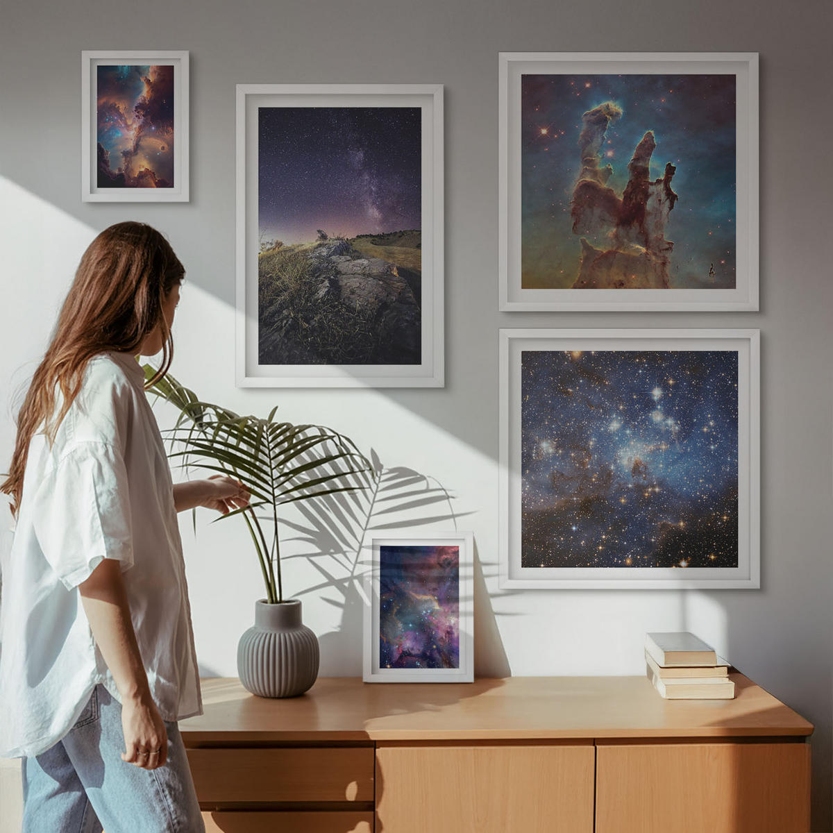 WANDBILDER 5er-Set - 50x50 cm & 20x30 cm & 40x60 cm Weißer Rahmen - Wasserfall in der Schlucht - Weiß, Kunststoff (40/60cm) - ArtPrintCave