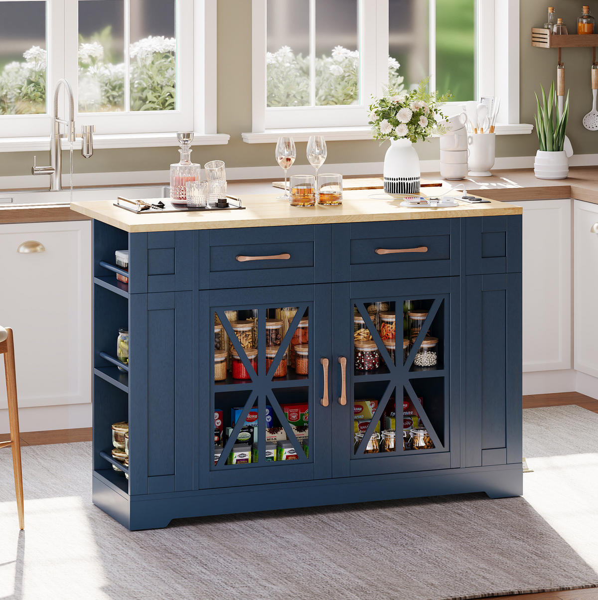 KÜCHENINSEL mit Klapptisch 120 cm Blau MDF - Blau, Holz (65/92/120cm) - Beauniv