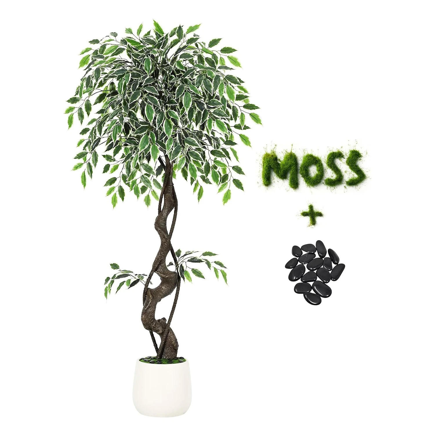KUNSTPFLANZE Ficus Style 180cm Grün mit weißem Topf - Grün, Kunststoff (180cm) - Coonoor