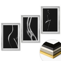 WANDBILDER 3er Set - 40x60 cm Silberner Rahmen - Schwarz-weiße weibliche Silhouetten - Silberfarben, Kunststoff (40/60cm) - ArtPrintCave