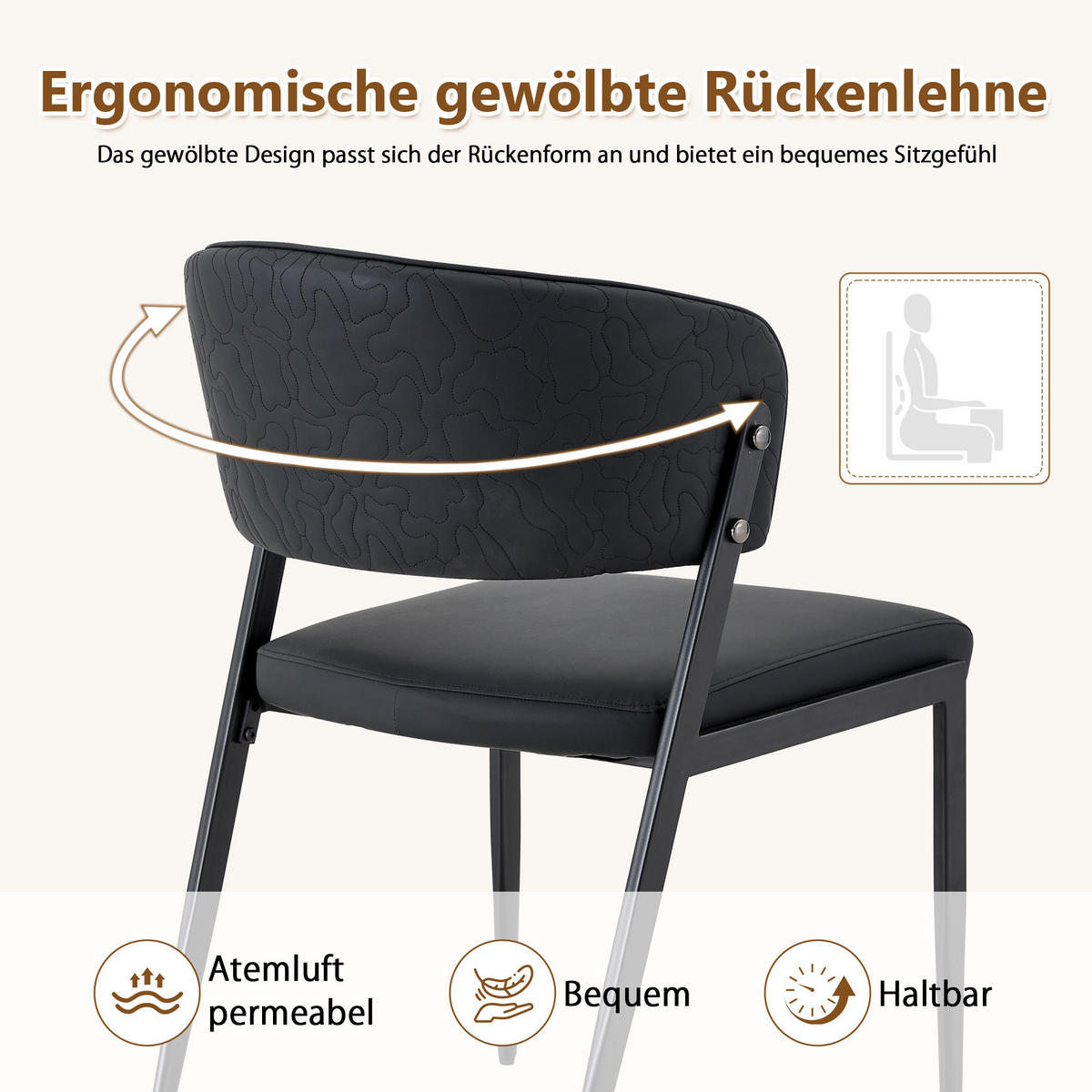 STUHL-SET DE-36686 2 Stück mit Kunstlederbezug und Metallgestell Schwarz - Schwarz, Metall (49/78/51cm) - ComfortXL