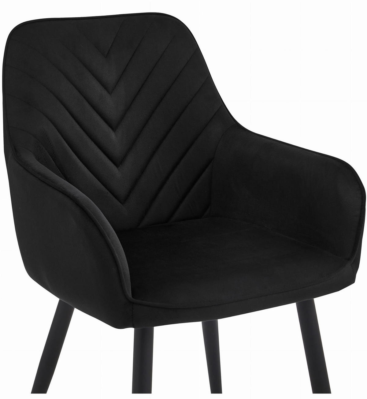 STUHL NEMI 4-er Set, Schwarz, Schwarz, mit Samtstoff gepolstert - Schwarz, Textil/Metall (54/84/61cm) - Komodee