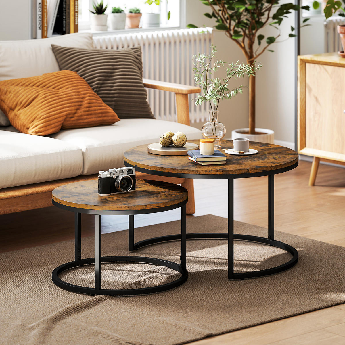 COUCHTISCH DE-15795 nestbar Rostbraun - Braun, Metall (78.5/78.5/46.5cm) - ComfortXL