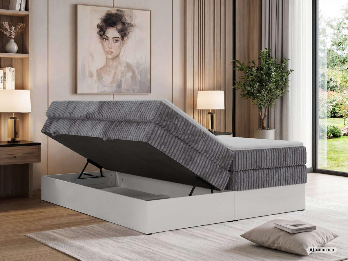 BOXSPRINGBETT TRAVIT ZERO KING 180/200 - Grau Cord - Topper T25 - H3 - Schwarz/Grau, Kunststoff/Textil (180/200cm) - MKS