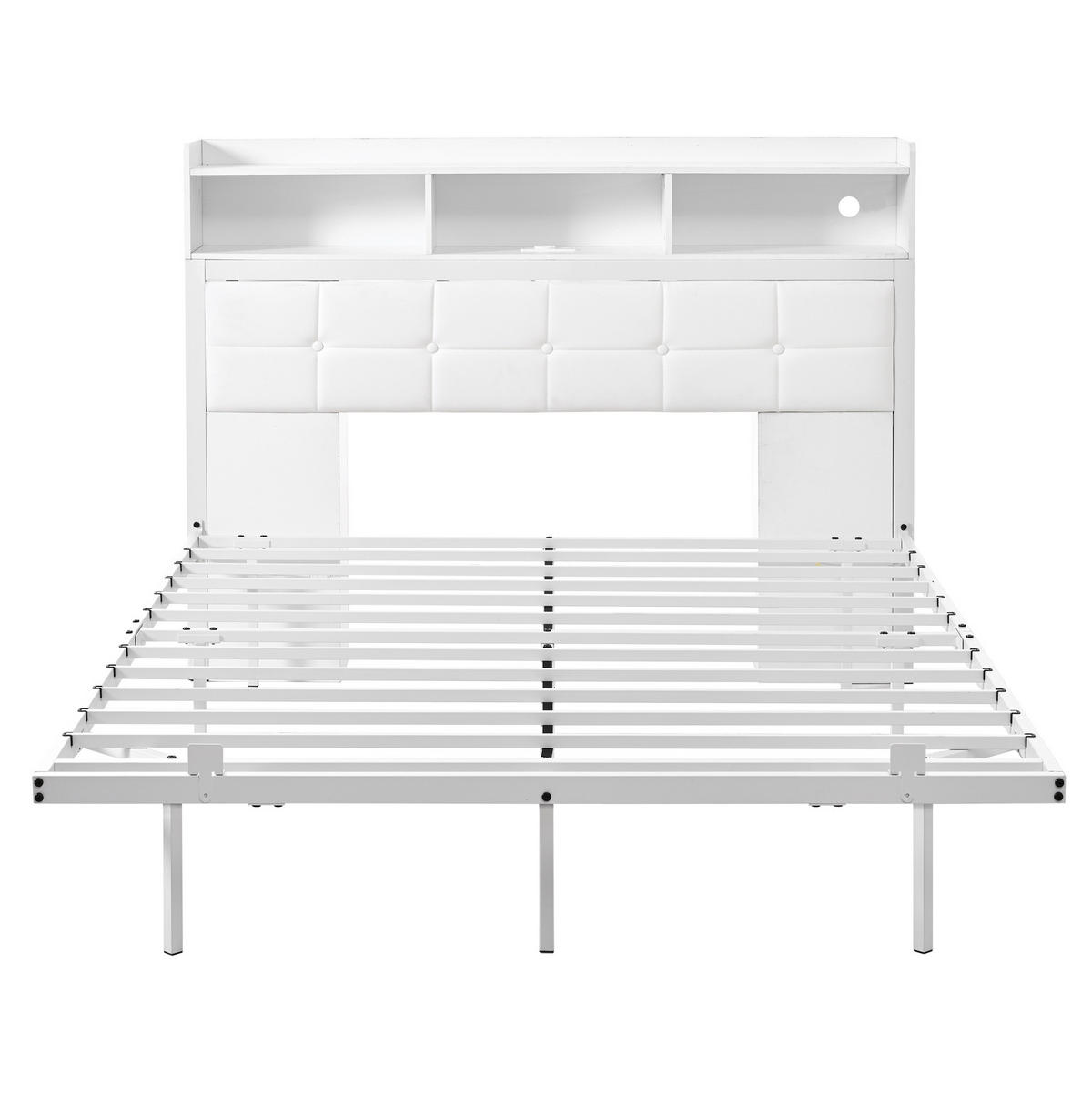 ČALOUNĚNÁ postel 140/190 cm šedá/bílá z kovu s LED osvětlením a nabíjecí stanicí - bílá, kov (140/190cm) - OKWISH