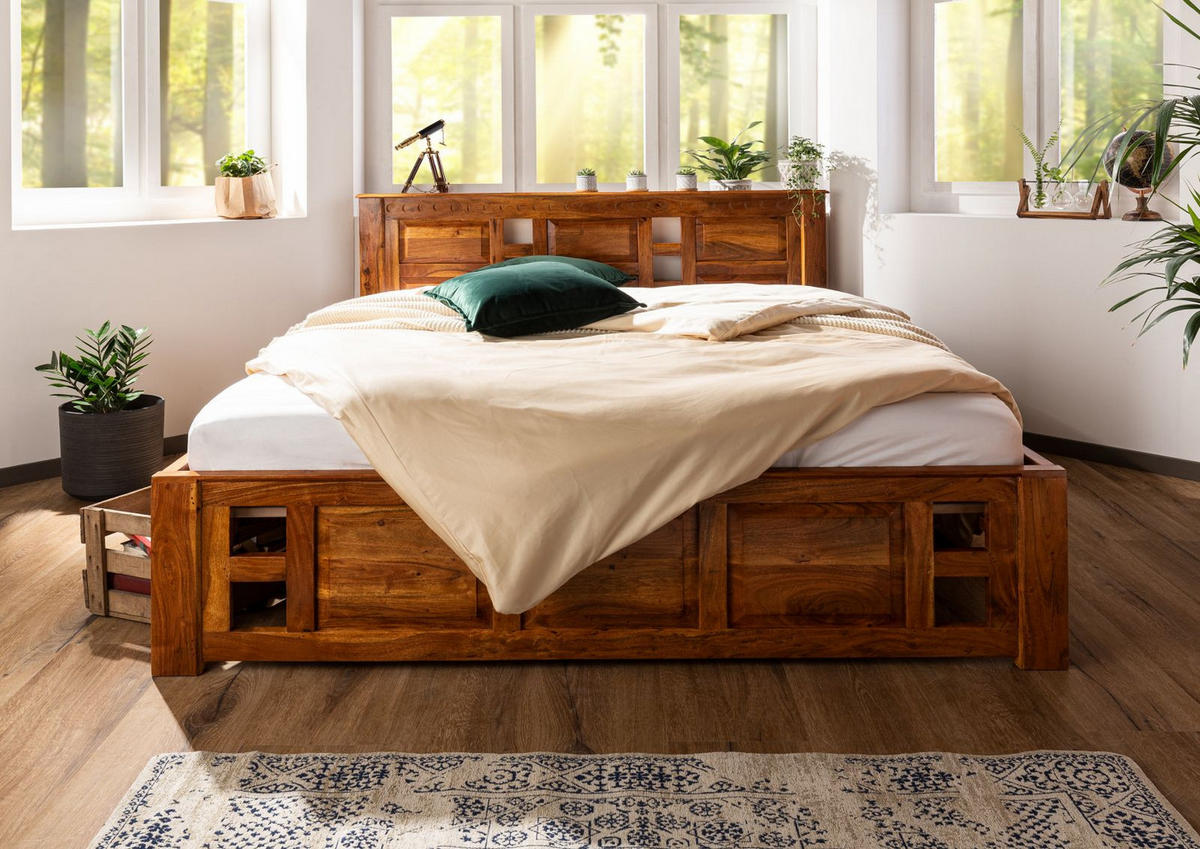 HOLZBETT Akazie 160x200x90 honig lackiert OXFORD #0252 - Braun, Holz (160/200cm) - Massivmoebel24