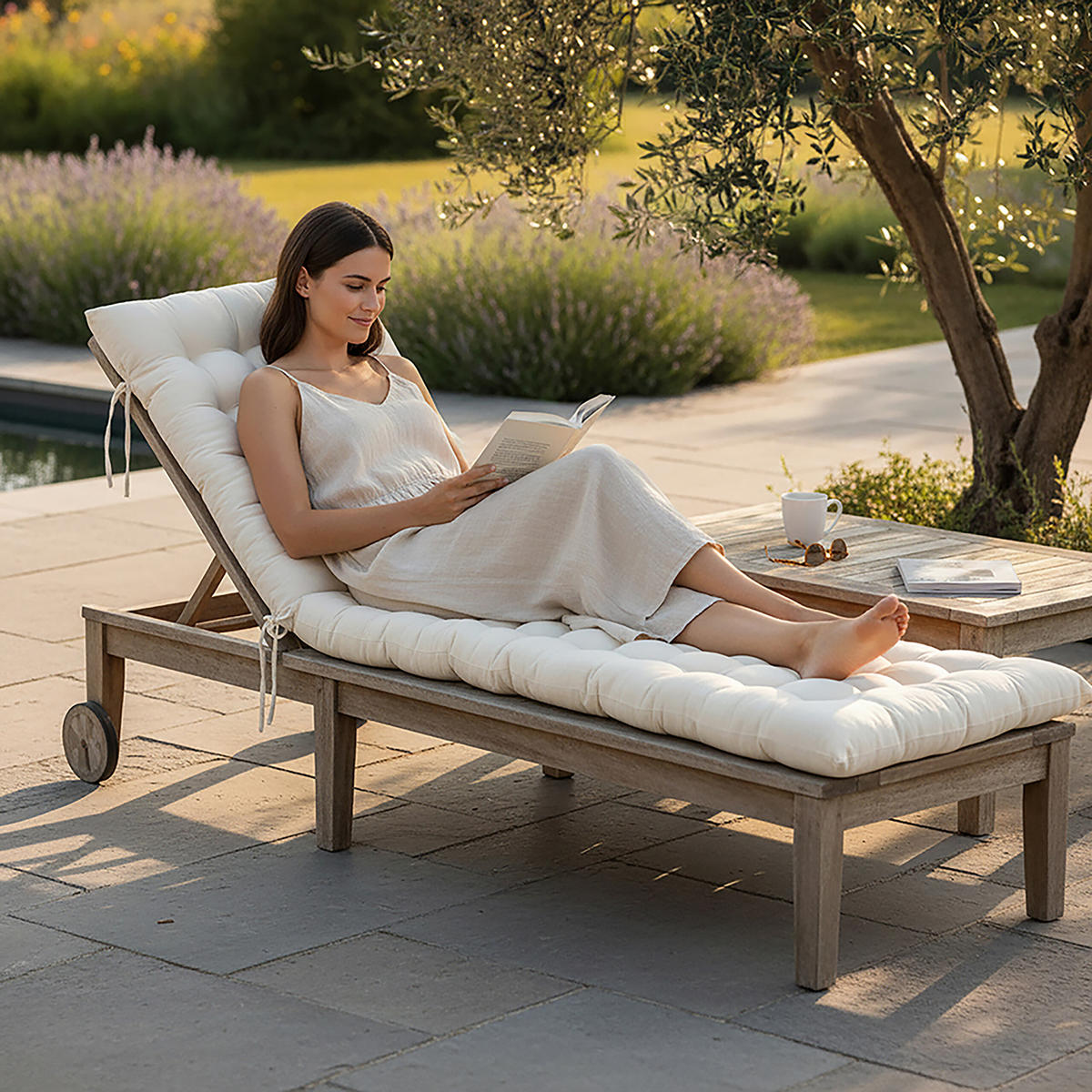 LAVIČKOVÝ sedák - béžová, textil/plast (50/8/180cm) - Relaxdays